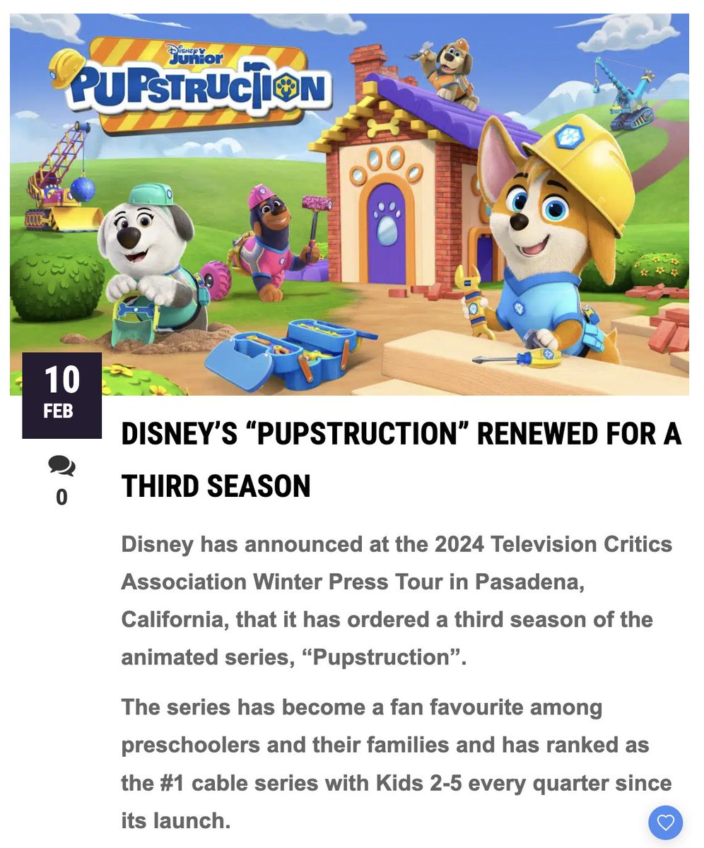travisbraun's tweet photo. We’re building another season! Thanks to everyone for helping make us the #1 cable series for preschoolers! So proud of our cast and crew. #ItsPupstructionTime #Pupstruction https://t.co/dGNE50tJLV