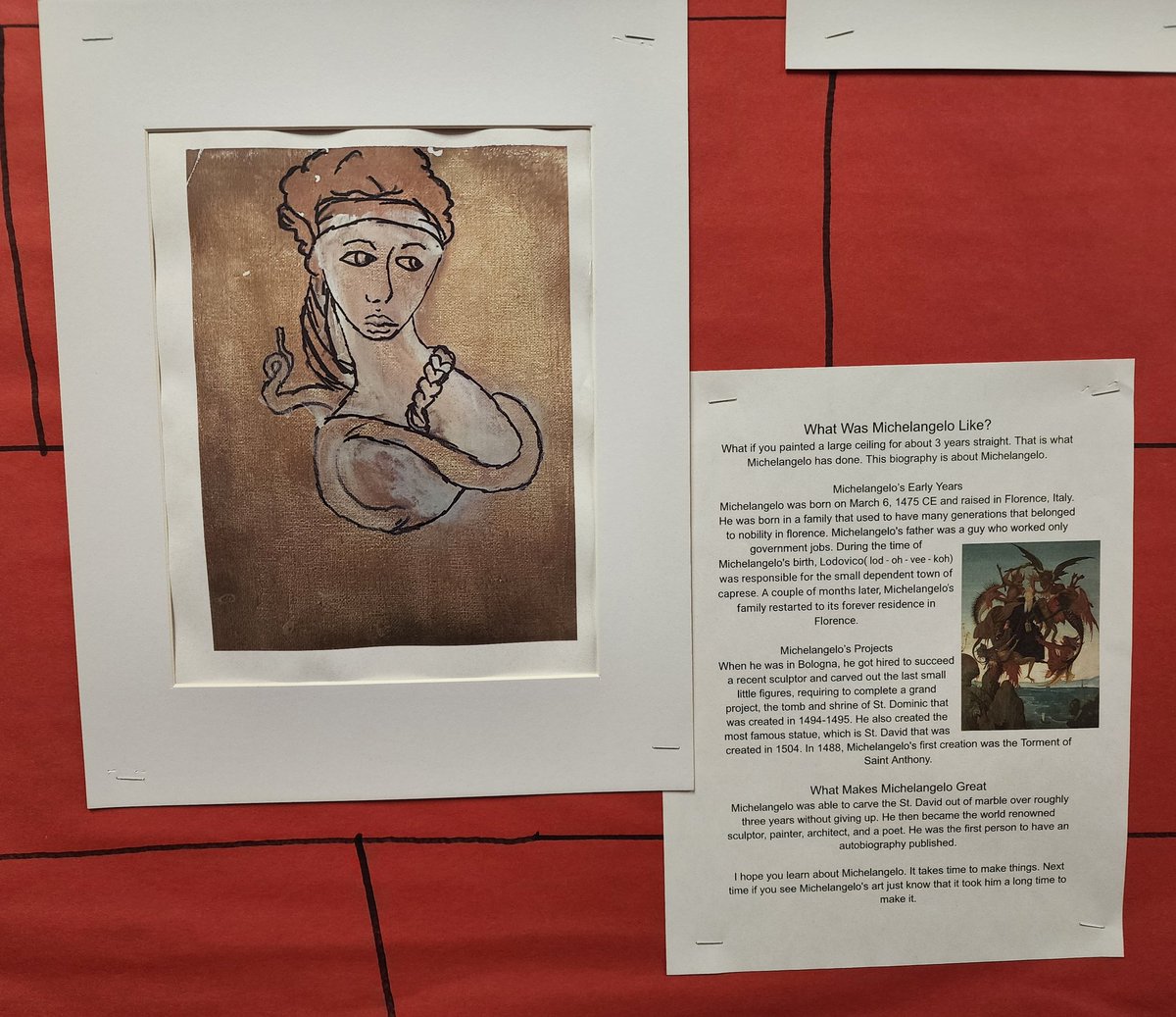 EWA_MCS's tweet photo. 5th grade enriching unit 5, The Renaissance. Students drew and painted a piece of art. Then, they wrote a biography. https://t.co/cJe8QGT7pM