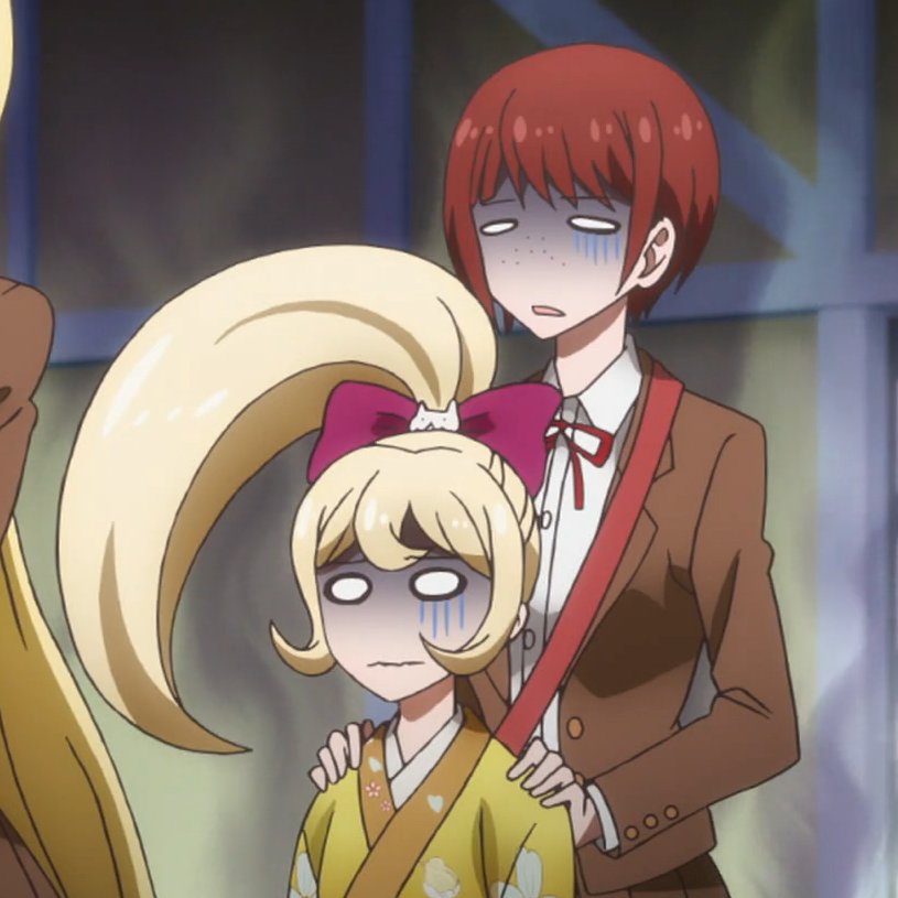 CHISALOVEBOT's tweet photo. something i love about the despair arc is that if you keep your eyes on mahiru and hiyoko they are always next to each other or holding onto each other even in the background https://t.co/gHM4fijqvR