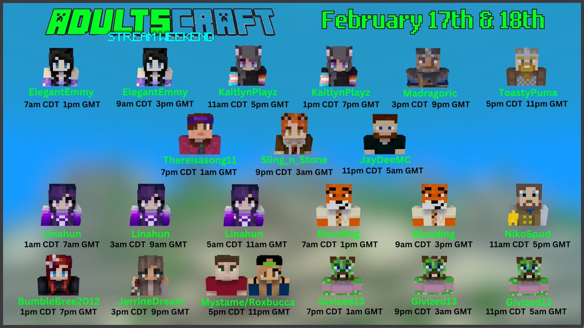 Heyo Madcrafters!!  Mark your calendar for this Saturday and Sunday as we kick off an <a href="/AdultsCraft_SMP/">AdultsCraft aka Master Chicken 🐔</a> stream weekend that will be amazing!! Along with server activity, we will have a special event server that you won't want to miss!! So be there for the Minecraft Mayhem!! 🤪