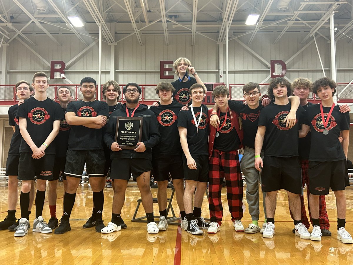 KDunneback's tweet photo. Both Athens Men’s and Women’s Varsity Powerlifting take home top honors - team 1st place - at their home meet! @Mr_Burden_TA @AHS_Athletics23 @troy_athens @RMMachesky @MMunaco22 @MHenry_1 @ToddHeugh @troyschools https://t.co/2VZu869rGD