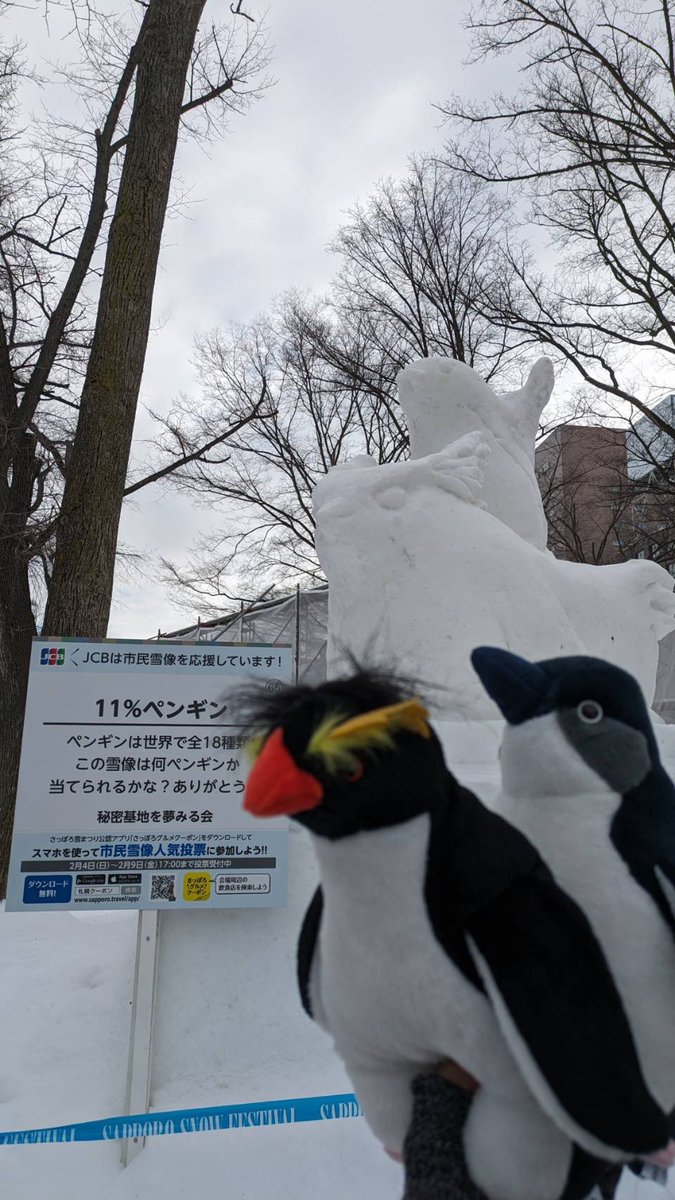 aoao_sapporo's tweet photo. 【探しています】雪まつりにてペンギンの雪像を制作した団体さま。全てが我々を意識しているなんてそんな自惚は毛頭にもございませんが、ペンギンと共にある施設である当館としては、嬉しい限りでした。
ささやかながらにお礼を差し上げたく、もし関係者の方がこの投稿を見ていましたらご連絡下さい！ https://t.co/GQJLzJ2l3h