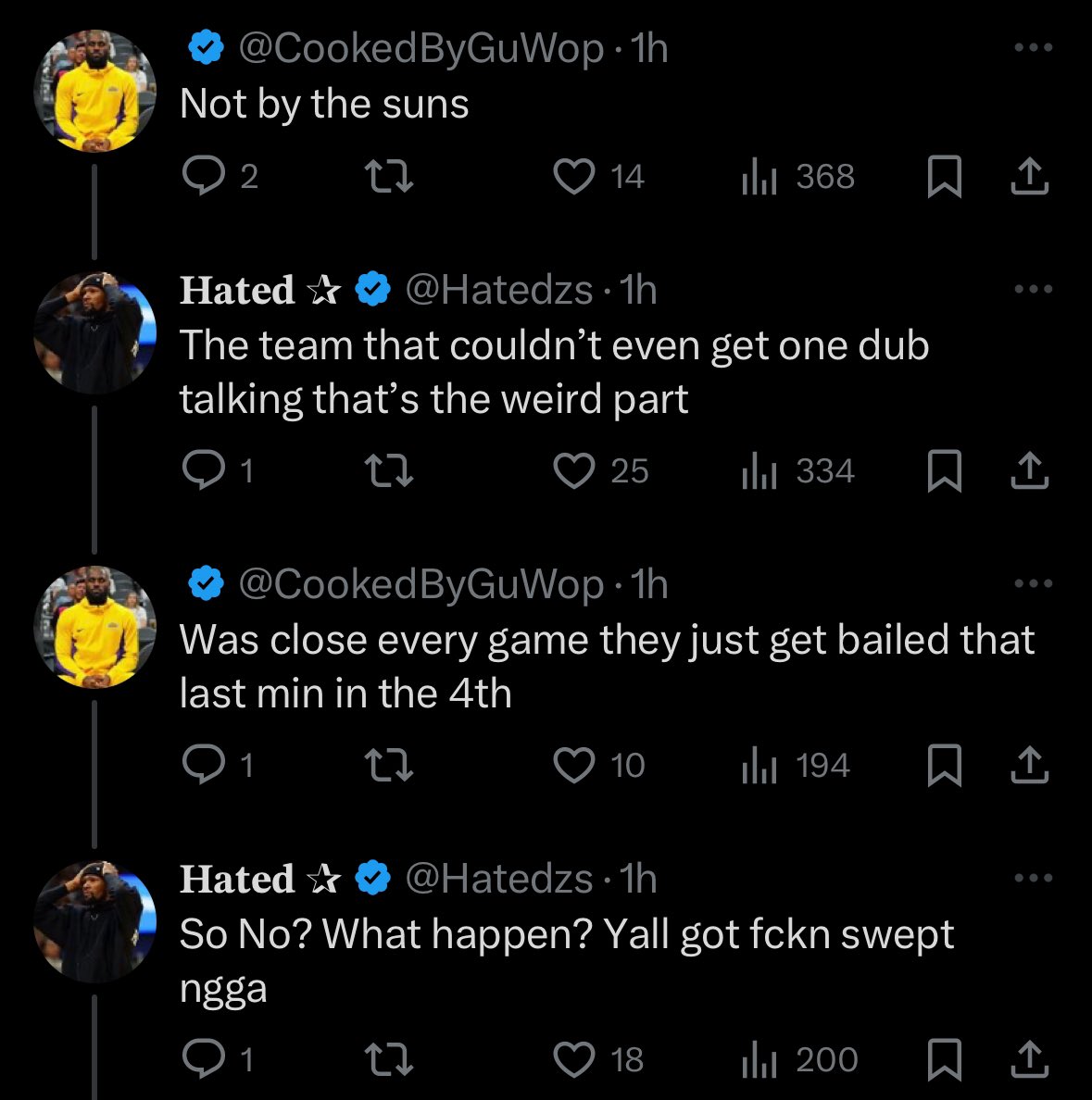 jokerwrld's tweet photo. Lakers and Suns fans arguing about who got railed harder by the Nuggets, love to see it https://t.co/sXOFnDir9S