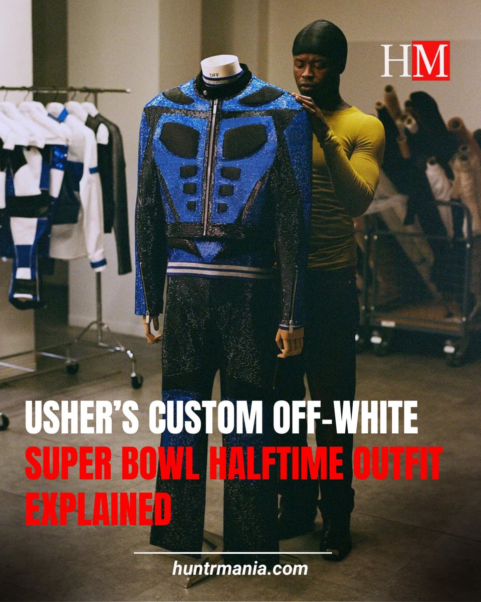 #Usher’s Custom Off-White outfit with 394,000 embroidered crystals for #SuperBowl Halftime performance Explained.
Link 🔗 to HuntrMania.com for details 
📸 <a href="/gq/">Alexander Gerasiov</a>