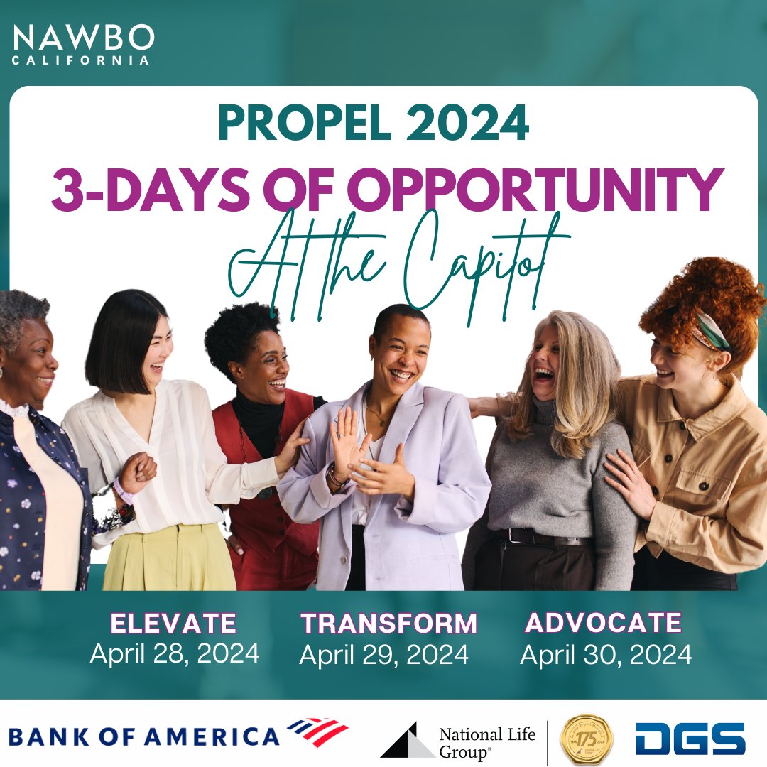 Get ready for Propel 2024! Here's what to expect: Powerful Speakers; Interactive Breakout Sessions; Woman Business of the Year Award's Dinner; Intimate Meetings at the Capital; Advocate for Women-Owned Business; Networking and more✨ Don't miss out! #WomenEntrepreneurs #NAWBO
