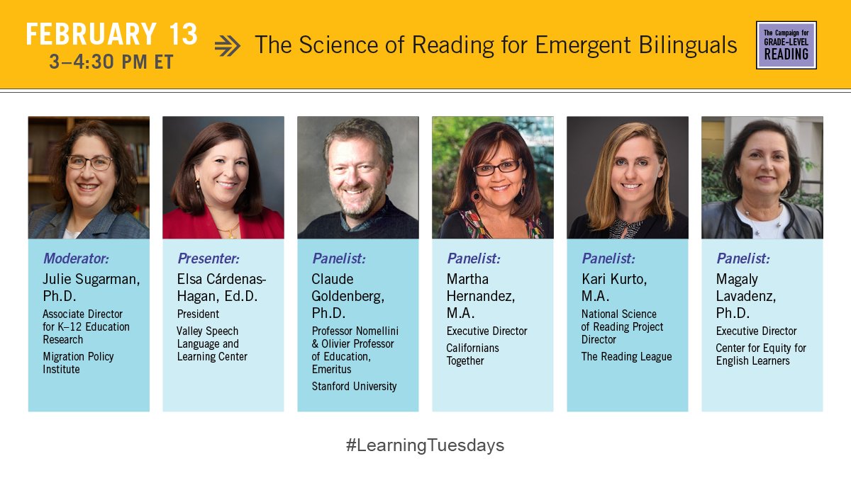 *Tomorrow*: What do 'Science of Reading' policies entail for emergent #bilingual students? CalTog Exec Director Martha Hernandez joins an esteemed panel to discuss the implications of this #literacy strategy. #LearningTuesdays Register: ow.ly/1Ibi50QolLE