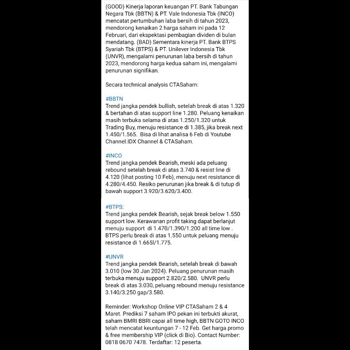 andri_zakarias's tweet photo. The GOOD & BAD laporan keuangan 2023: #BBTN #INCO vs #BTPS #UNVR
#ctasaham
#chartctasaham
#fyp
#saham
#idx
#earningseason
#laporankeuangan
#dividen
#bank
#consumergoods
#basicmaterials
#analisateknikal
#elliottwavectasaham
#workshopctasaham
#rekomendasisaham
#tradingsaham https://t.co/PBv9HWTKEh