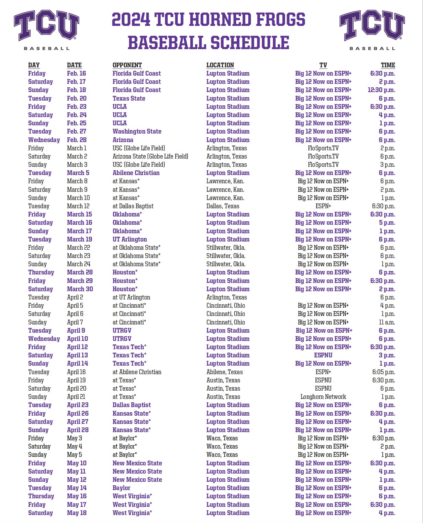 tcu-baseball-on-x-we-know-you-ll-be-at-lupton-every-home-game-this-season-but-here-s-the-tv-schedule-for-you-frogballusa-gofrogs-https-t-co-hhtvtpwgta-x