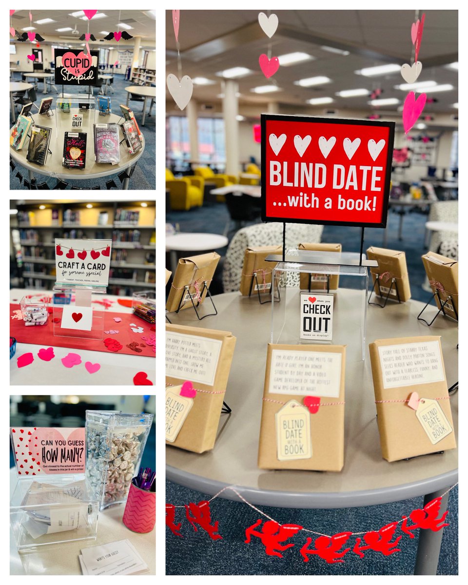 Love is in the air at your @mceachernllc! ❤️💕#loveyourlibrary #highschoollibrary #valentines #blinddatewithabook #cupidisstupid #guesshowmany #cobblms @McEachernHigh @ccalms @glma