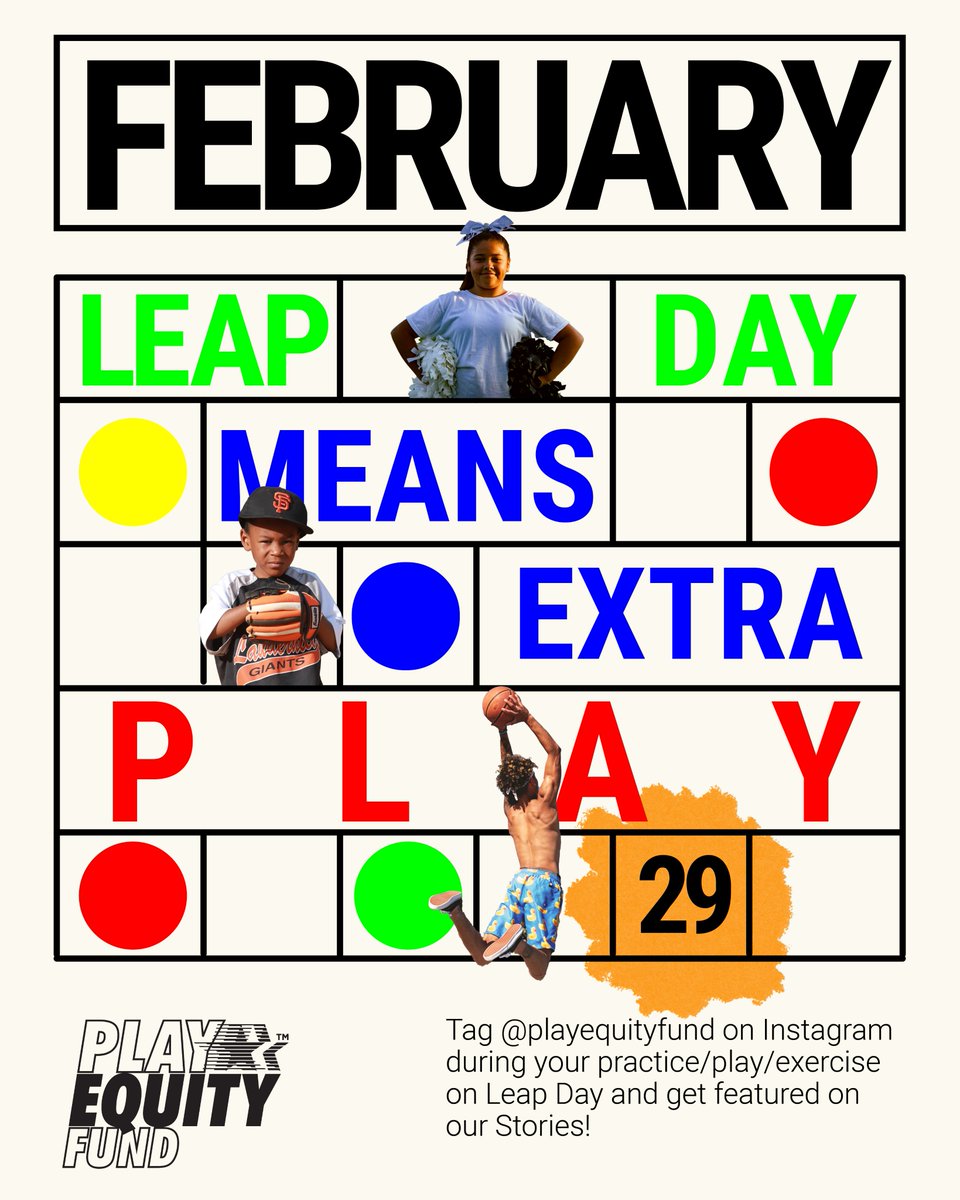 This year, let's make Leap Day special! If you plan on running, jumping, playing a pickup game, or coaching the team, we want you to celebrate Leap Day as an extra day of play. Tag @playequityfund and use #ExtraDayOfPlay on 2/29 to get featured on our IG profile and stories!
