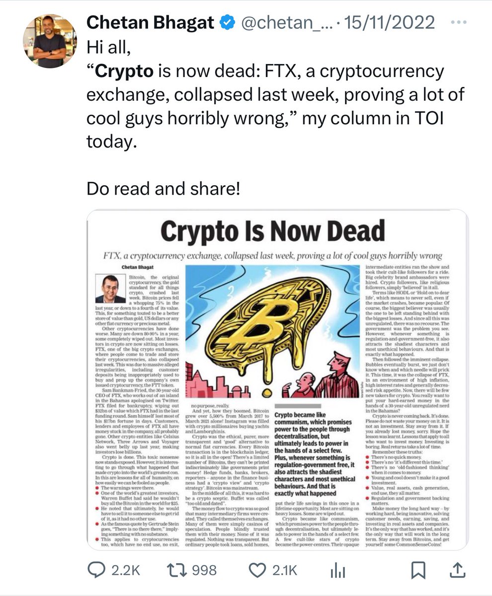 Media has declared #Bitcoin dead about 465 times now. Good morning