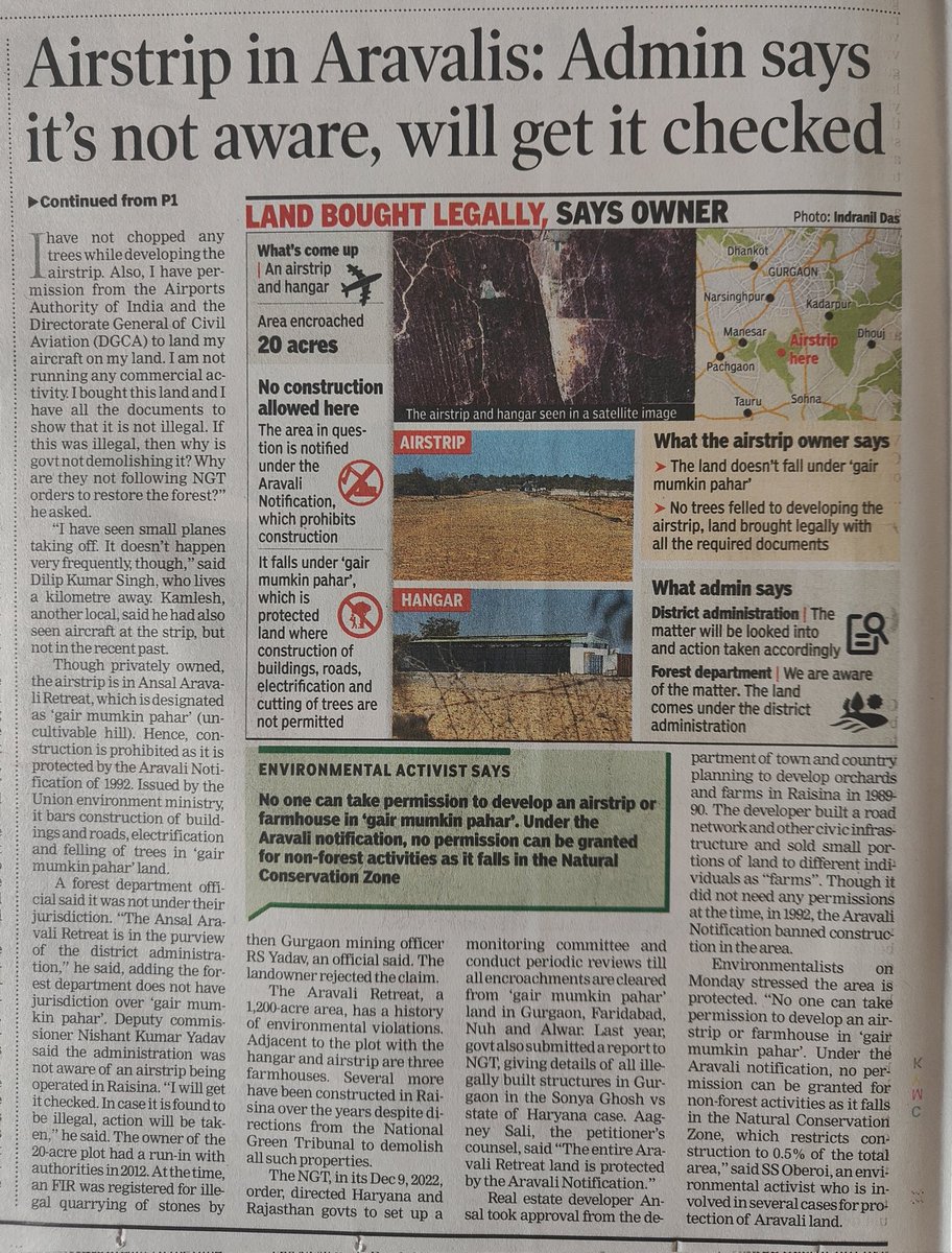 In protected Aravalis, not just farmhouses but an airstrip and a hangar too @rahuulchoudhary @lifeindia2016 @moefcc @debadityo