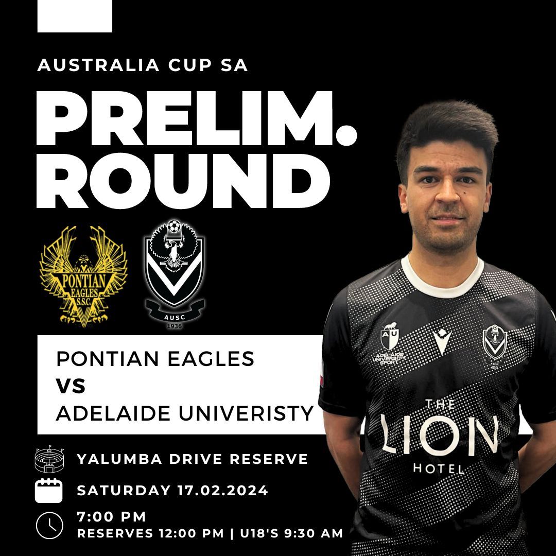 AdelaideUniSC's tweet photo. Those cup games 🤤 

Pontian Eagles await our Seniors in the Australia Cup SA Preliminary Round 🏆 

Reserves and U18's:
🏆 Federation Cup
🆚 Adelaide Hills Hawks
🏟️ Hawks Nest 

#AUSC #AustraliaCup https://t.co/L6tosYJlre