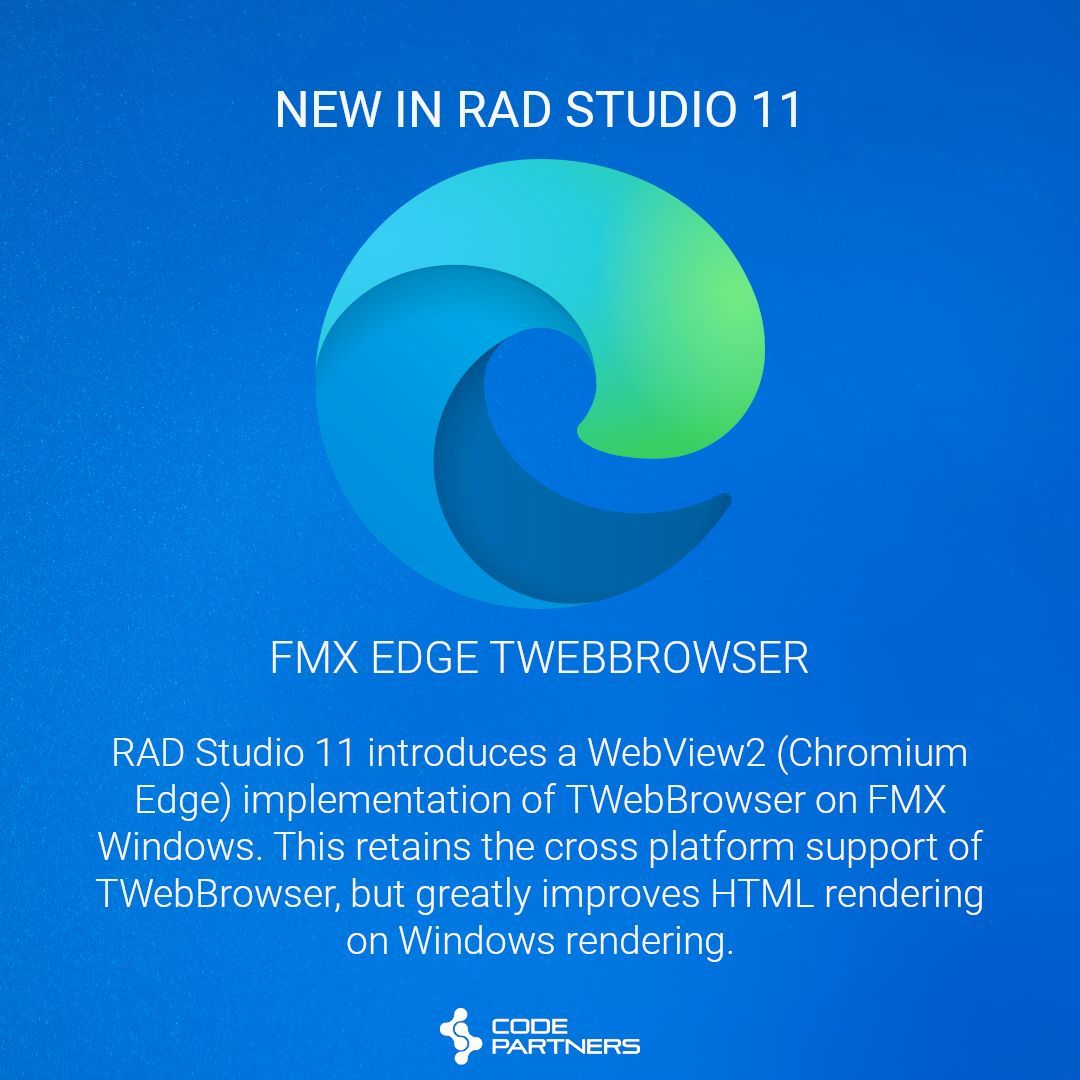 RAD Studio 11 : FMX EDGE TWebBrowser

RAD Studio 11 adds support for MS's WebView 2 control in the FMX WebBrowser component. Watch this quick overview to see more. 

buff.ly/3odNe38

#radstudio #embarcadero #delphi #cbuilder #fmx #webview2 #chromium