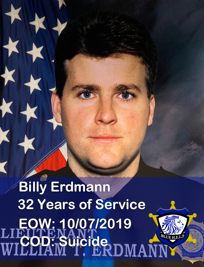 1sthelporg's tweet photo. Tonight, we honor the service of Lieutenant Billy Erdmann, who died by suicide on October 7, 2019, after 32 years of service.

#HonorThem #BlueHELP #WatchYour12 #FirstHELP

To read Billy's full memorial page, please visit https://t.co/Ce57tmQD01 https://t.co/MsEnsQLrZT