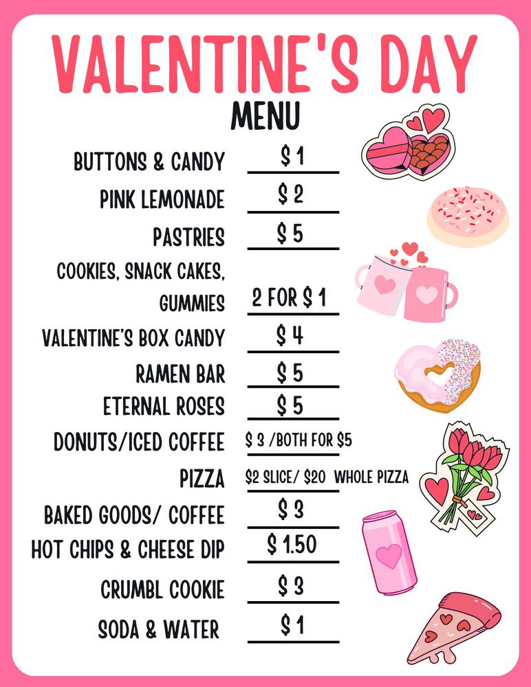 SmyrnaBulldog's tweet photo. Here’s a list of some of the Valentine treats that will be on offer from SHS clubs &amp; teams Wednesday. #onlyoneSHS https://t.co/nLTUWLJaKE