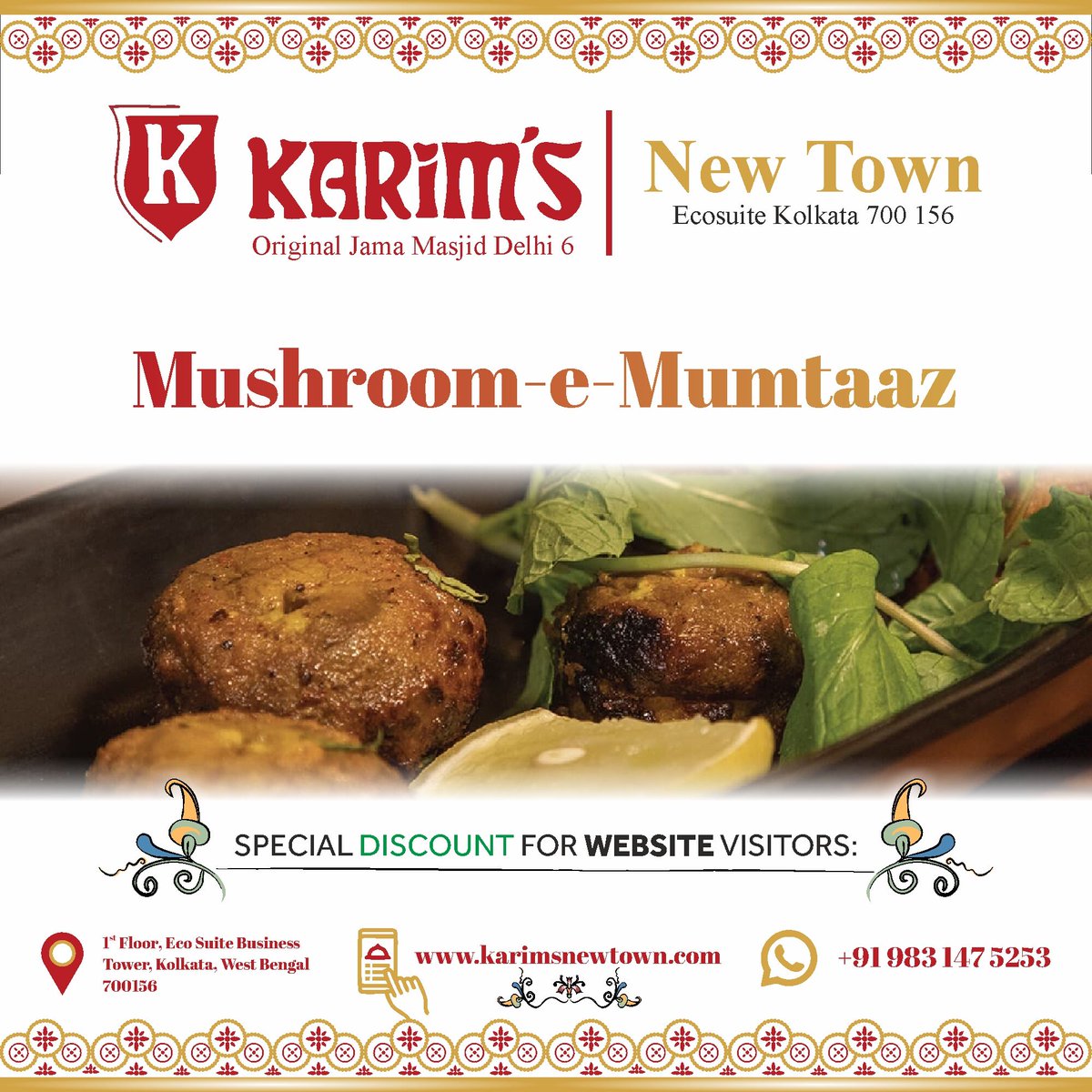 KarimsNewTown's tweet photo. Karim's New Town - Eco Suite's Mushroom e Mumtaz (Mashroom tikka) is a breeze of traditional flavours mixed with the new.

Location Link: https://t.co/W2LX0OmELU
Online orders are accepted on https://t.co/mtXAROjo3c

#butterchicken #kolkata #kolkataculture #bengalicuisine #mughla https://t.co/XZx59mxGGa
