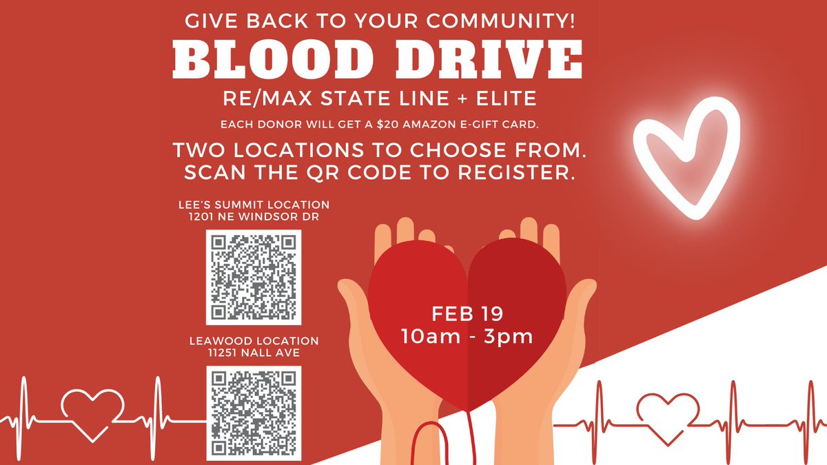 🩸❤️ Join Us to Save Lives! Be a Community Hero! ❤️🩸 Two locations for your convenience. Giving blood is the best way to say 'I Love You.' #remaxstateline #kcrealtor #kccares #give #leawoodks #leessummit