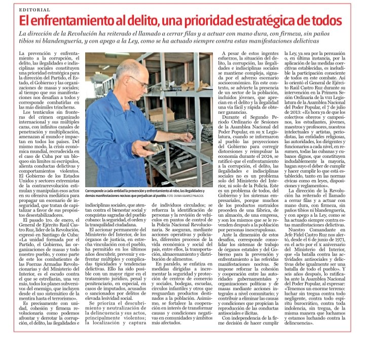 #Cuba 🇨🇺 | La dirección de la Revolución ha reiterado el llamado a cerrar filas y a actuar con mano dura, con firmeza, sin paños tibios ni blandenguería, y con apego a la Ley, como se ha actuado siempre contra estas manifestaciones delictivas

📍acortar.link/RSbIzR