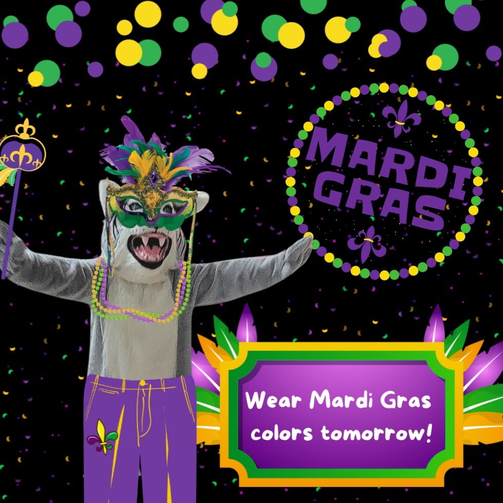 Help us celebrate by wearing Mardi Gras colors tomorrow! @HumbleISD_HHS @HHSWildcat_Band @Humblebball @Humble_Soccer @humblehsjrotc @spiritofHHS @HumbleFutbol @FootballHumble @hhsibdp @HHS_Counselors1 @hhscte_a @wildcatdets_hhs @humblehstheatre @orchestra_HHS @HumbleISD