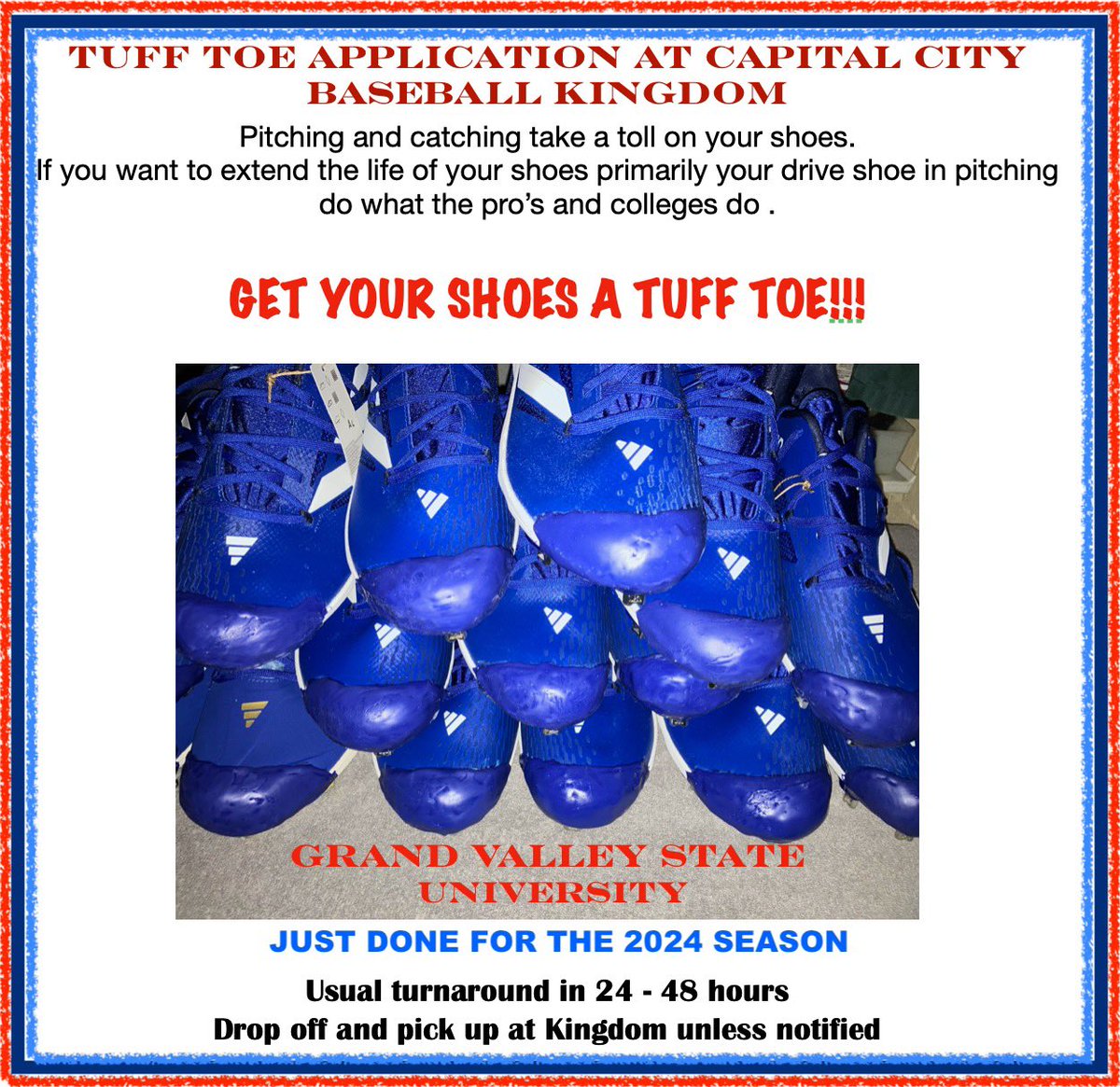 Tuff Toe your cleats at CCBK. Extend the life of your cleats substantially!
