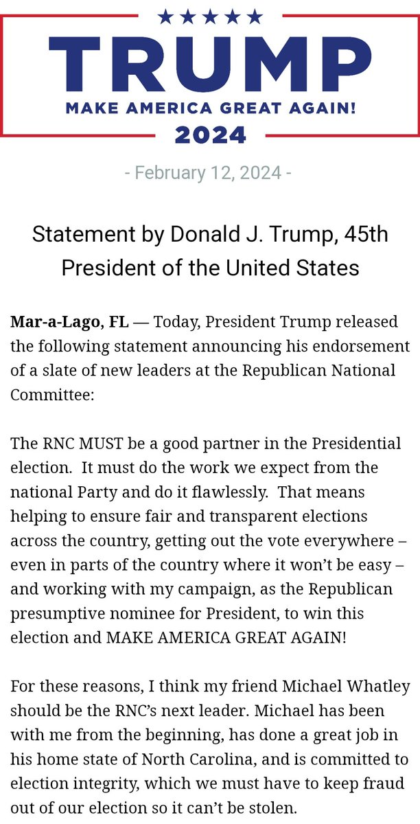 CurtisHouck's tweet photo. #BREAKING: Trump announces his picks to replace Ronna McDaniel and her top lieutenants:

- NC GOP's Michael Whatley for RNC chair
- Daughter-in-law Lara Trump as RNC co-chair
- Trump campaign co-manager Chris LaCivita as COO of the RNC https://t.co/aWdYYbcUEh