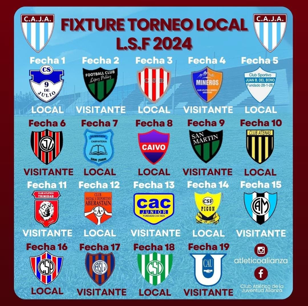 atleticoalianza's tweet photo. EL FIXTURE DEL LECHUZO 

El 18/02 comienza el #TorneoLocal de Liga Sanjuanina de fútbol y acá te dejamos todas las fechas que tendrá  Atlético Alianza en el Campeonato. 

🇱🇺 #VamosLechuzos https://t.co/rqXJfxeCfK