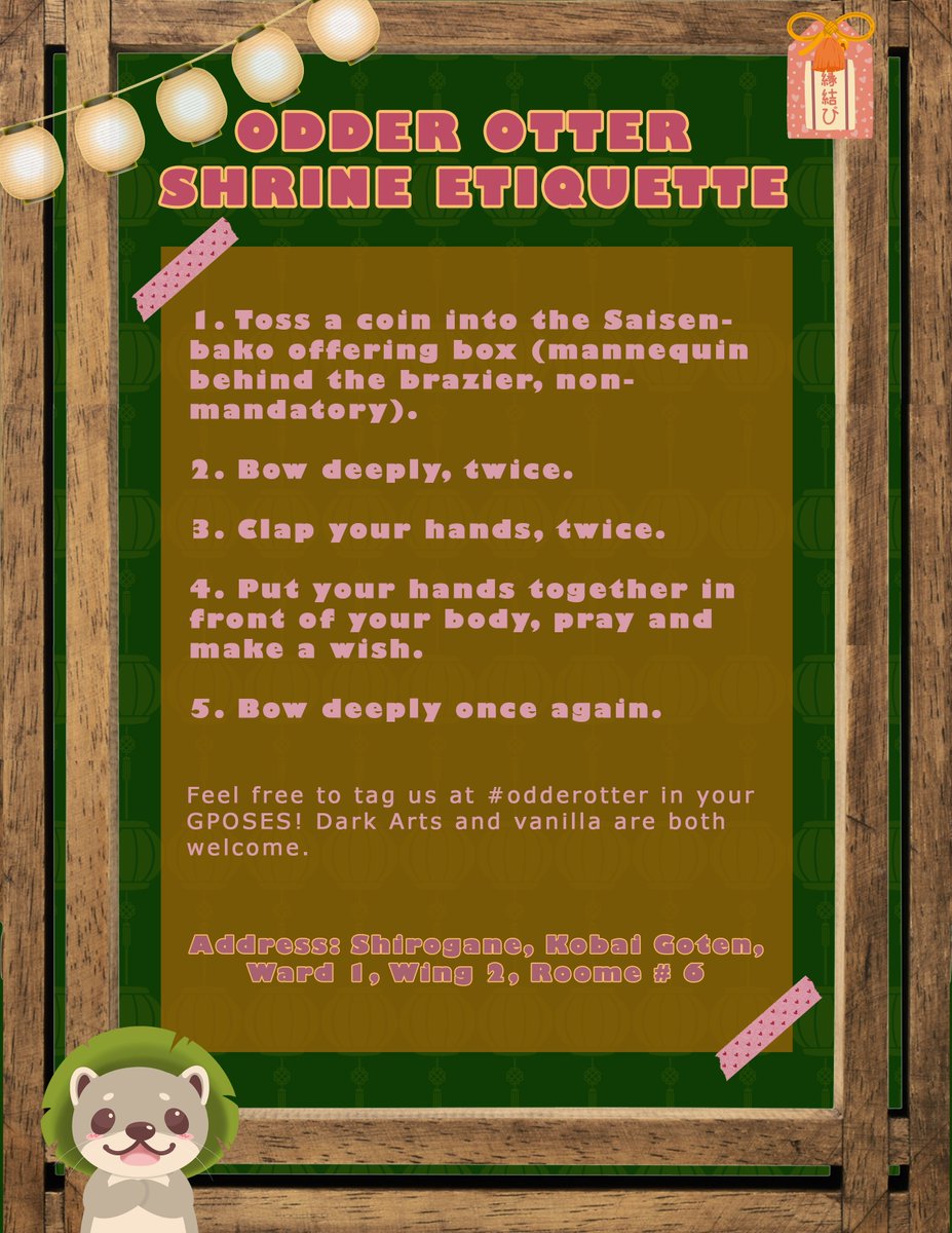 OdderOtterCo's tweet photo. The Valentione's season is upon us! 🌸

Have you made your prayers for love and good fortune yet? Take a stroll at the Odder Otter Shrine, make a donation to the Odder Otter Kami, and take a picture to commemorate another year of love and prosperity!⛩️

#odderotter https://t.co/aecsj4BShP