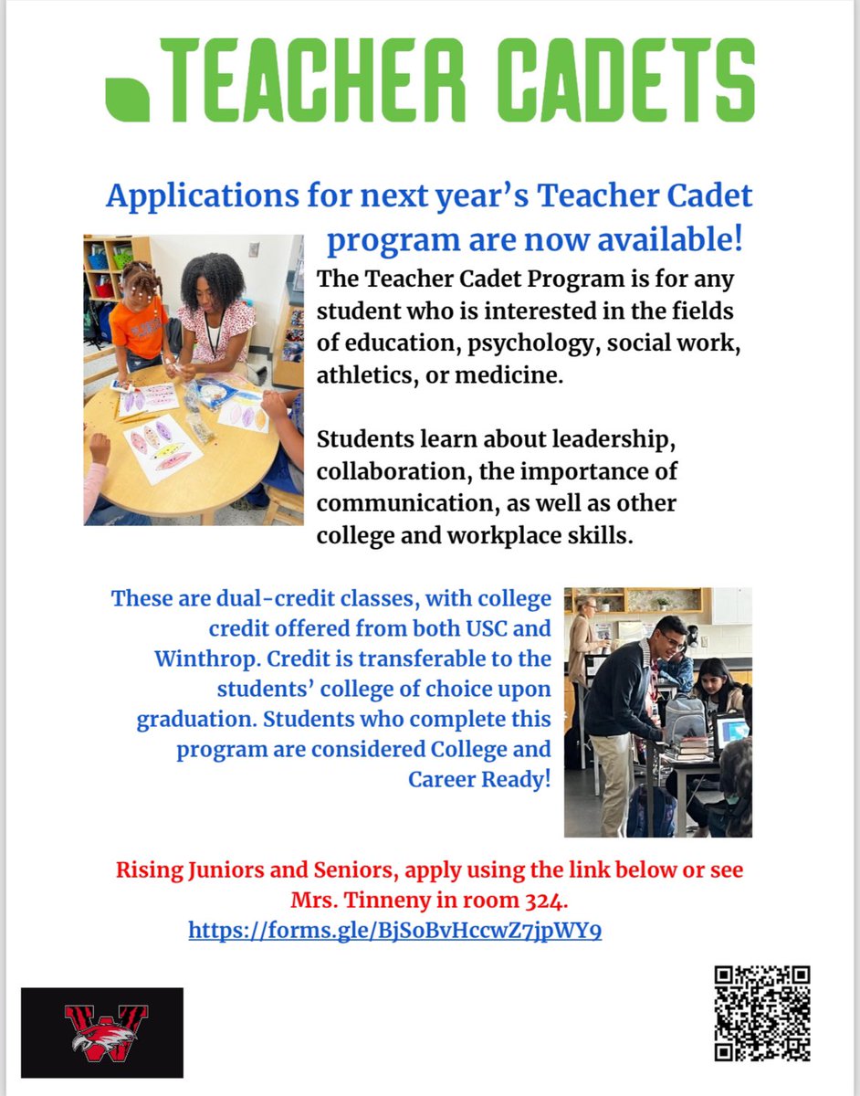 📚 Ready to embark on a journey of leadership and academic excellence? Applications for Teacher Cadet and AVID programs are now open! 🌟 Don’t miss out on this opportunity to elevate your skills and make a difference. Apply today! #TeacherCadet #AVID #FutureLeaders