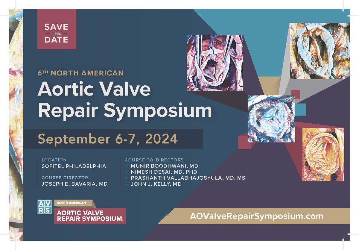 Joe Bavaria, MD (@bavariamd) on Twitter photo Save the Date for the 6th North American #AVRS in Philly on 9/6-7 <a href="/NimeshDesaiMD/">Nimesh Desai MD PhD</a> <a href="/John_J_Kelly_MD/">John J. Kelly, MD</a> <a href="/PrashanthVall12/">Prashanth Vallabhajosyula, MD, MS</a> aovalverepairsymposium.com Save the Date for the 6th North American #AVRS in Philly on 9/6-7 <a href="/NimeshDesaiMD/">Nimesh Desai MD PhD</a> <a href="/John_J_Kelly_MD/">John J. Kelly, MD</a> <a href="/PrashanthVall12/">Prashanth Vallabhajosyula, MD, MS</a> aovalverepairsymposium.com