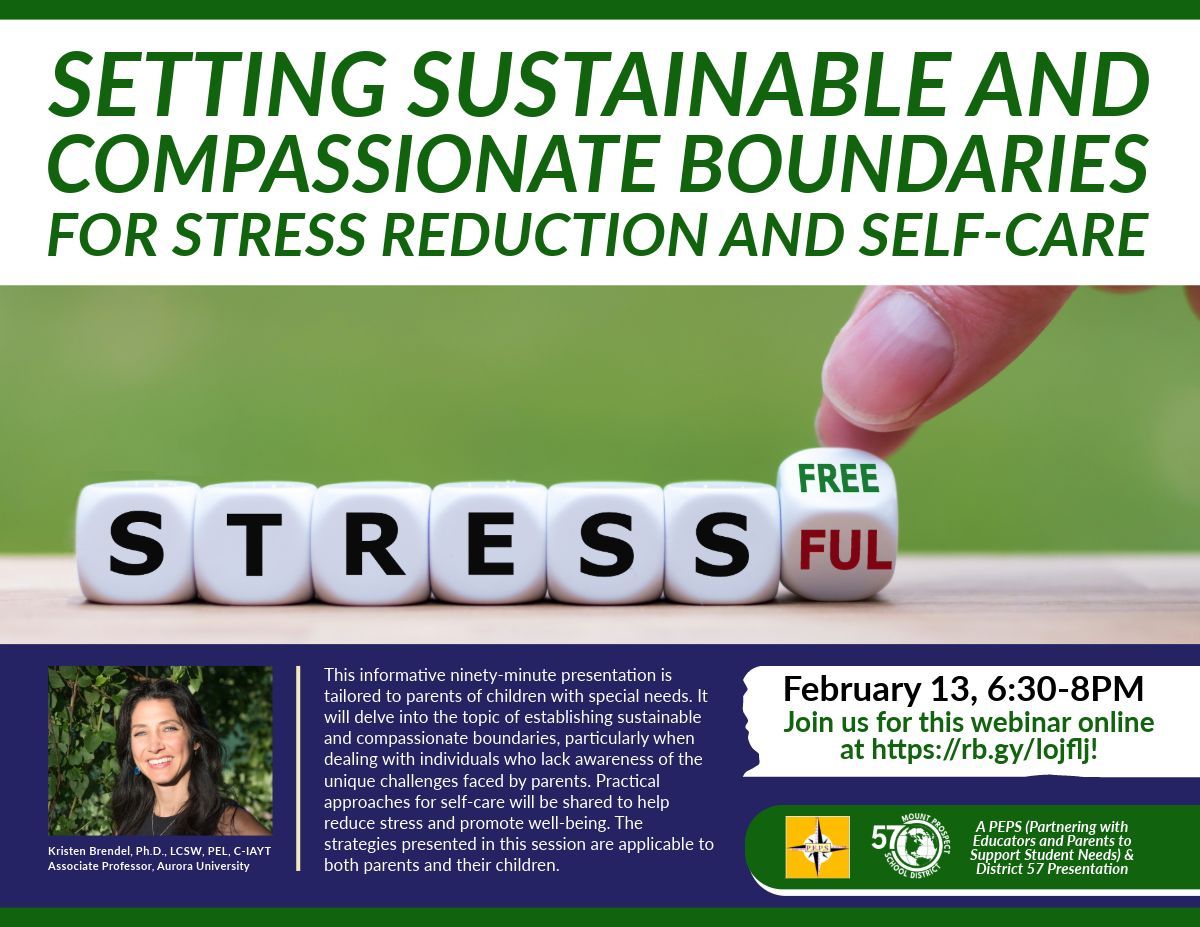 Prof. Kristen Brendell from Aurora U presents the exciting webinar tomorrow night from 6-8:30PM, "Setting Sustainable and Compassionate Boundaries for Stress Reduction and Self-Care." Access the webinar at buff.ly/3OfcaUL. #D57EveryStudentEveryDay