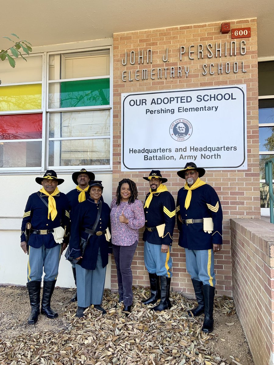 The Bexar County Buffalo Soldiers Association presented Pershing’s 3rd - 5th grade students with an informative Black History Month event today. ❤️🖤💚 We even learned a little more about the school’s namesake, Gen. John J. Pershing. Thank you, Lt. Col. Jerry Cheatom! <a href="/SAISD/">San Antonio ISD</a>