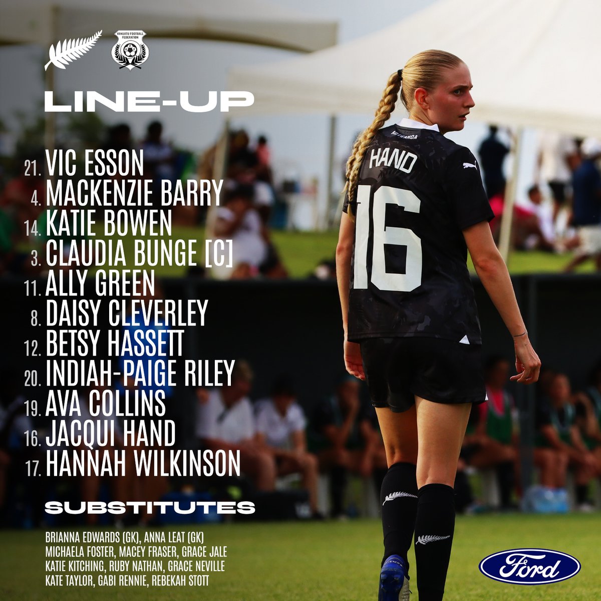 🚨 OUR TEAM IS IN! Jitka has named her side for our final group stage fixture, with Claudia Bunge leading the team. 🇳🇿🇻🇺 🎥 Watch live and free on FIFA+