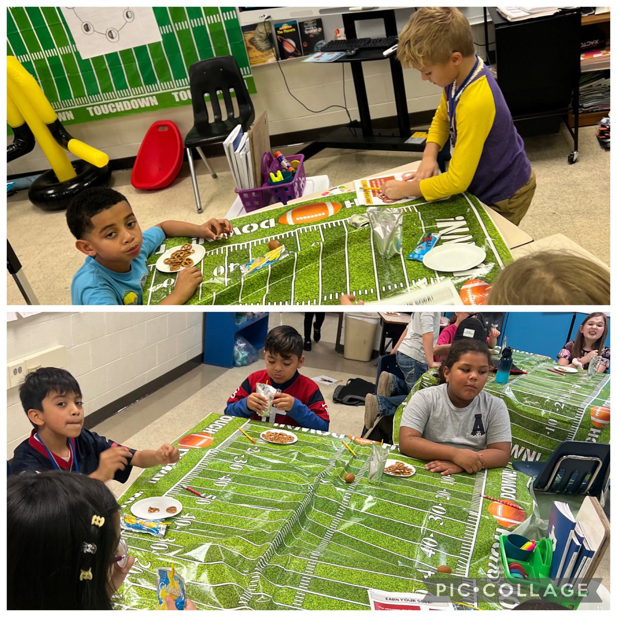 Mrs. Grundy’s class had a Super Bowl day! They made predictions on who would win, had a character lesson over the book “Don’t Throw to Mo!”, completed the pass by answering reading comprehension questions, &amp; earned concession stand snacks by answering math word problems! So fun!