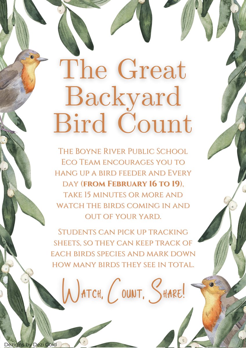 Mr. Dollin AKA Chuck (@chuckfdollin) on Twitter photo Mark those calendars and gather the bird seed!
For help with bird identification, download Merlin from The Cornell Lab (app) or visit <a href="/inaturalist/">iNaturalist</a>
#CitizenScience
<a href="/EcoSchoolsCAN/">EcoSchools Canada</a> <a href="/boyne_river/">Boyne River P.S.</a> <a href="/boynelibrary/">Jodie Maltby</a> #TheGreatBackyardBirdCount Mark those calendars and gather the bird seed!
For help with bird identification, download Merlin from The Cornell Lab (app) or visit <a href="/inaturalist/">iNaturalist</a>
#CitizenScience
<a href="/EcoSchoolsCAN/">EcoSchools Canada</a> <a href="/boyne_river/">Boyne River P.S.</a> <a href="/boynelibrary/">Jodie Maltby</a> #TheGreatBackyardBirdCount