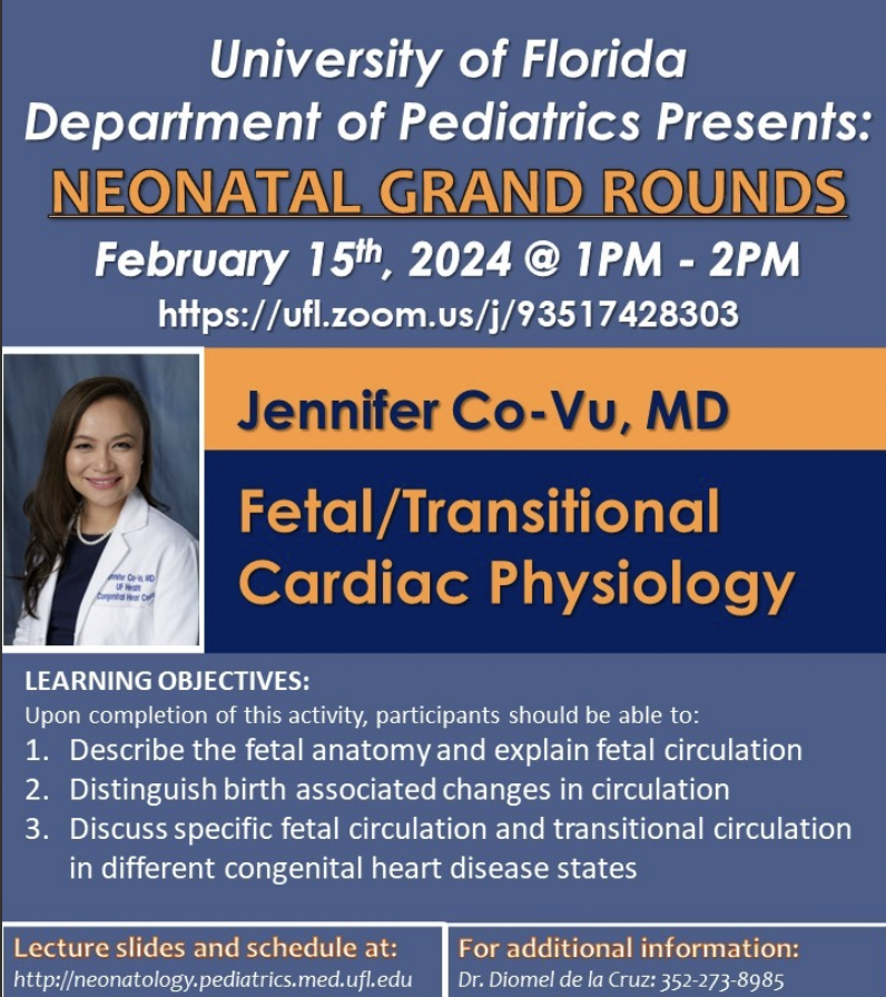 Please join us for UF Neonatal Grand Rounds! #nicutwitter #nicu #neonatology #ufnicu #ufneonatology