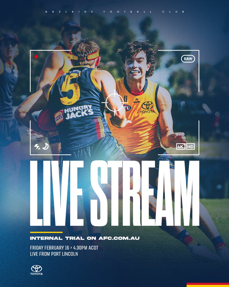 Adelaide_FC's tweet photo. 🚨 Internal Trial Livestream 🚨
Watch the boys live from Port Lincoln this Friday at 4.30pm ACDT. Link will be shared on socials shortly before the game begins 🎥
#weflyasone https://t.co/TLZowBiVSG