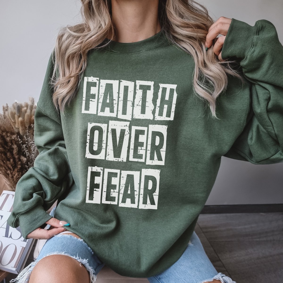 Faith over Fear Sweatshirt, Psalm 34 Christian Sweatshirt, Distressed Grungy Shirt, Bible Verse Shirt, Religious Sweater, Faith Sweatshirt etsy.me/49yiVcp #biblejesusshirt #bibleverseshirt #christianaesthetic #christiangift #christianshirt #churchsweater #faithoverfeartee