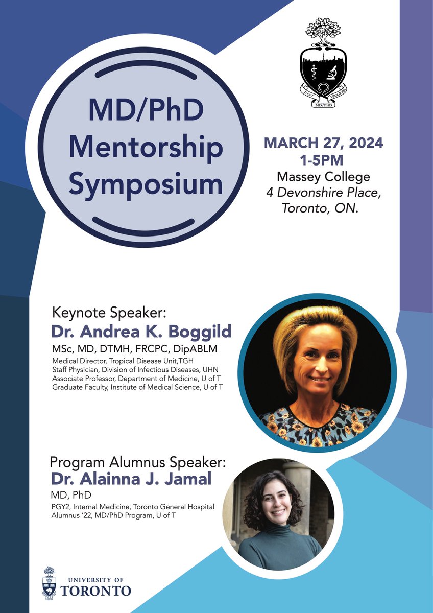 Our program's annual MD/PhD Mentorship Symposium is happening again in March. This year's event features tremendous speakers @BoggildLab and @AlainnaJJ 🤝