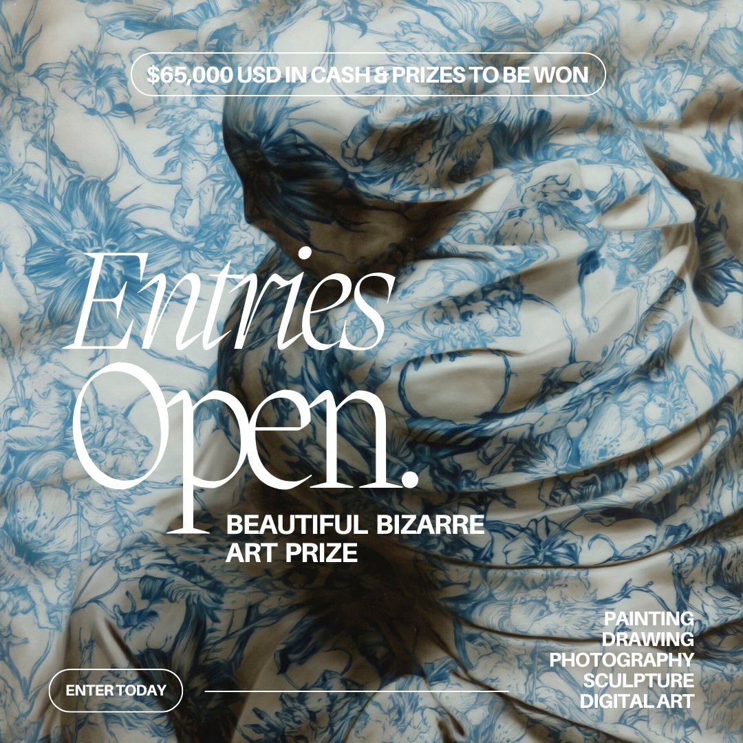 Artists, it's time to make your mark! 2024 Beautiful Bizarre Art Prize entries now open.

Showcase your work on a global scale and win big with $65,000 USD in cash and prizes up for grabs. Don't miss out, enter now > beautifulbizarreartprize.art/2024-beautiful…

#beautifulbizarreartprize #artprize