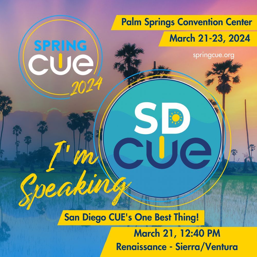 Join us for our #SpringCUE session 'One Best Thing!' If you have a Tech Tip that you'd like to share, DM us at @SanDiego_CUE. We can't wait to see you there! #wearecue @LizLoether @mthompson @MrTCotton @KarenCasey_KC @Claudjavo @mollymmaloy @drewhinds