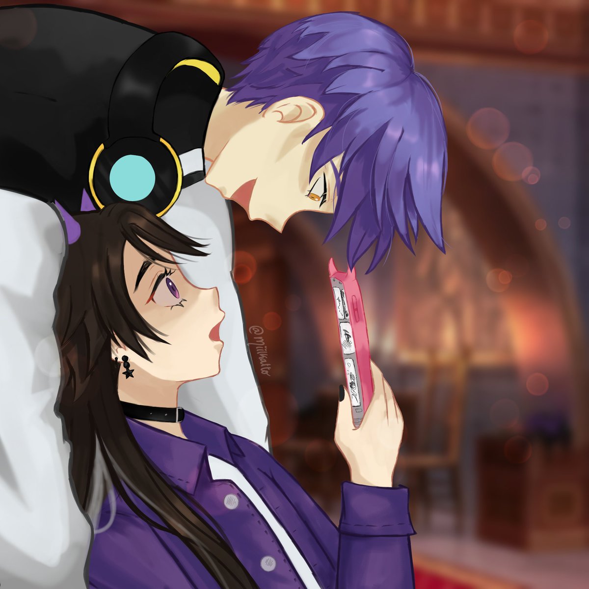 Miilkatto's tweet photo. Leviathan found MC reading manga 😳🧐
#obeymemc 
 #obeymeleviathan #fanart https://t.co/4TVlsNDeZW