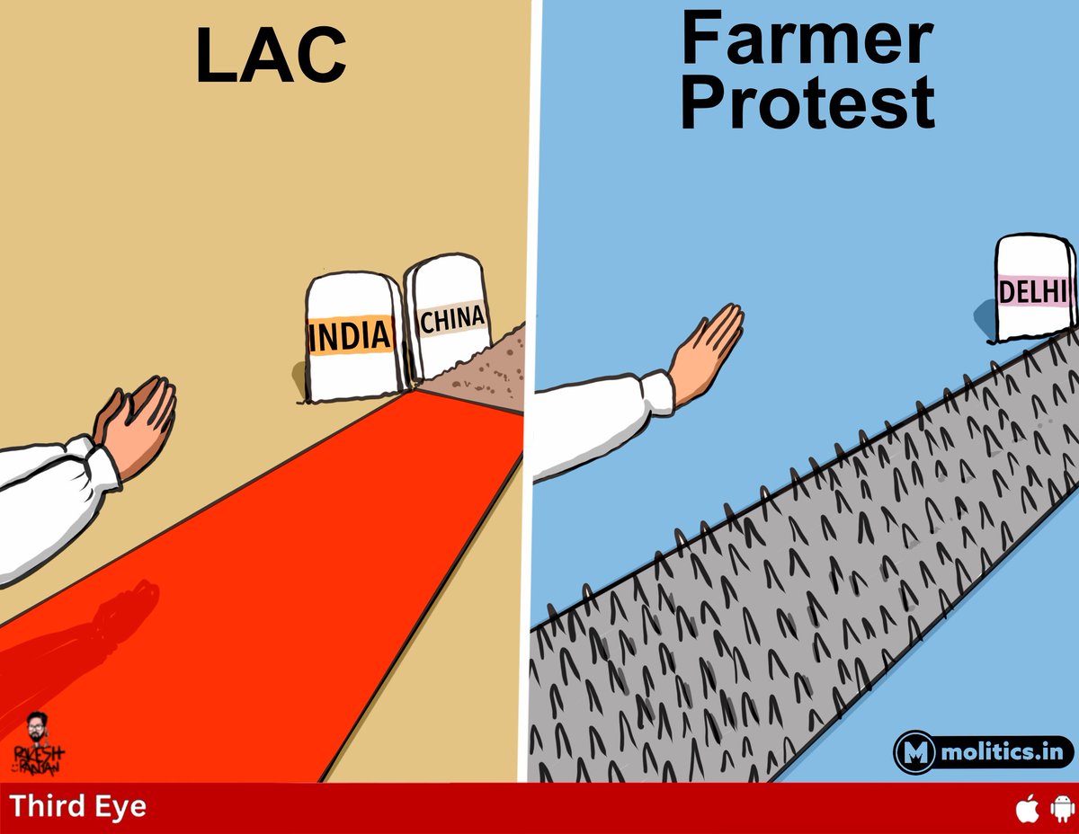 moliticsindia's tweet photo. किसानों को लाल आंख !
#FarmersProtest2024 
- @cartoonistrrs https://t.co/5DXMMn6suY