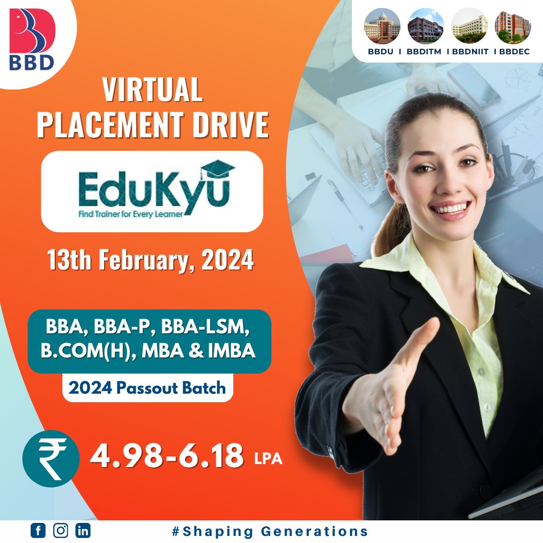 #Edukyu is looking for eager young brains to join their team. Virtual Placement Drive for 2024 passout batch.
#edtech #elearning #CampusPlacement #BBDGroup