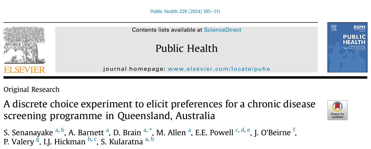 Sameera Senanayake (@sameerasenanay3) on Twitter photo New research reveals Australians strongly prefer accurate and nurse-led chronic disease screenings.
<a href="/sanjee48/">Sanjeewa Kularatna</a> @aidybarnett <a href="/David_C_Brain/">David Brain</a> <a href="/AusHSI/">AusHSI</a>
doi.org/10.1016/j.puhe…
#DCE #ScreeningPreferences #NurseLedCare New research reveals Australians strongly prefer accurate and nurse-led chronic disease screenings.
<a href="/sanjee48/">Sanjeewa Kularatna</a> @aidybarnett <a href="/David_C_Brain/">David Brain</a> <a href="/AusHSI/">AusHSI</a>
doi.org/10.1016/j.puhe…
#DCE #ScreeningPreferences #NurseLedCare
