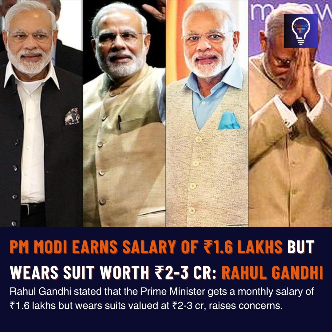 #RahulGandhi accuses #PMOIndia #NarendraModiji of wearing #Suits worth ₹2-3 crore despite a ₹1.6 lakh monthly income, questioning the source of funds and criticizing his extravagant spending.
#fiscalfuel #ModiGovt #BJP #CongressParty #Politics #rajneetii #news #India