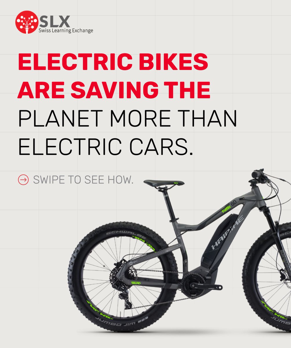 E-Bikes are great for the planet. They are more accessible than EVs and more convenient for longer distances than regular bikes.

Would you try one? Comment down and tell us.

#swisslearningexchange #slx #ebike #ev