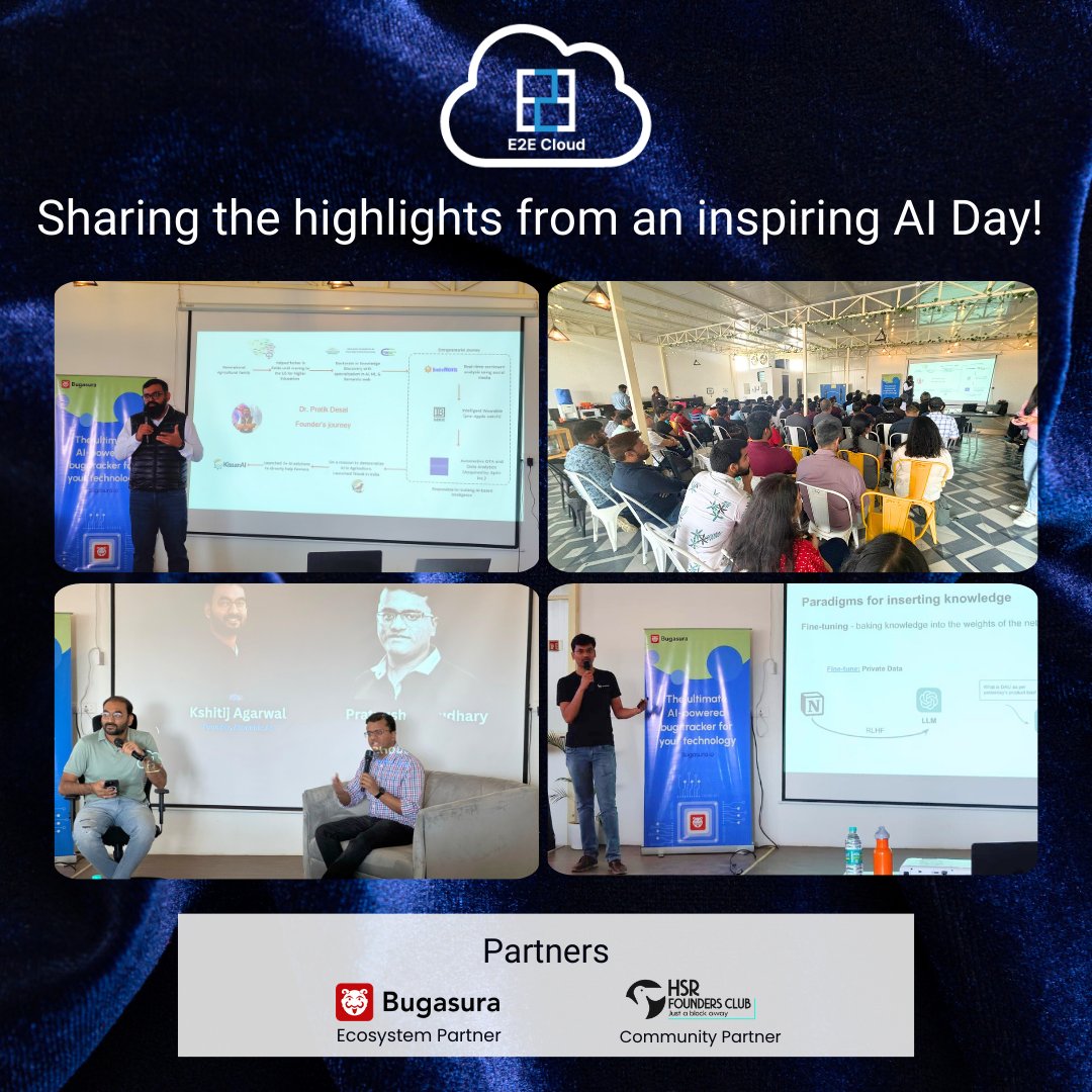 e2enetworks's tweet photo. #AIDayRecap!
AI Day was a success! Here's a look at the impactful conversations and breakthrough moments shared during the event. The event provided a platform for experts and enthusiasts to exchange ideas, explore emerging trends, and envision the future of AI.
@Kissan_AI @chheplo @bugasura
#AIDay #TechEvent #E2ENetworks