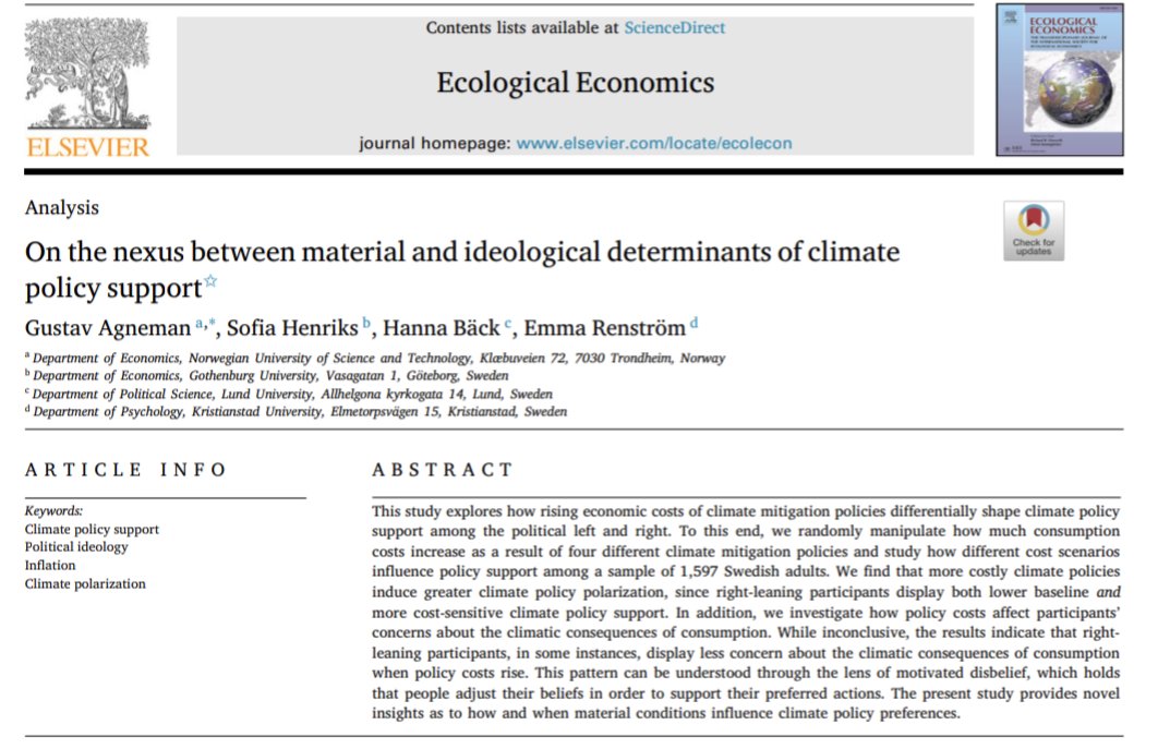 We have a recent paper on the polarization of climate policy support that might interest some of you! Joint work with Sofia Henriks, @HannaEBack, and @EmmaRenstrm Also, Sofia is looking for a PhD. She is really talented and great to work with. Hire her! tinyurl.com/mtx64n8y