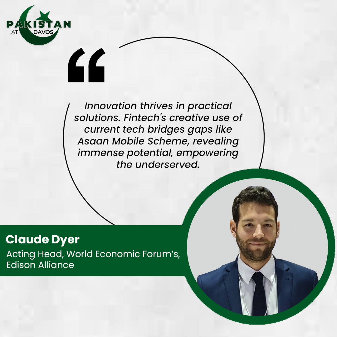Claude Dyer praises the use of fintech technology in Asaan Mobile Scheme on the platform of Pakistan Pavilion at Davos 2024

#WEF2024 #worldeconomicforum #PakistanAtDavos